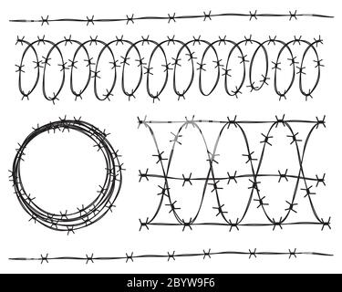 Set of vector barbed wire elements for your design Stock Vector