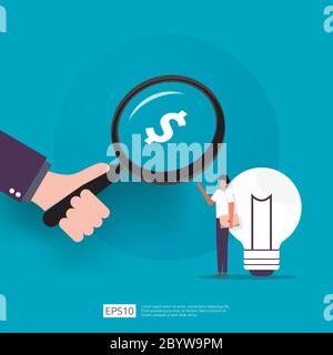 angel investor looking for opportunity business idea research concept with lamp light bulb and businessman character element. smart investment on tech Stock Vector