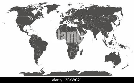 detailed silhouette of the World map with Countries and main islands, lakes Stock Vector