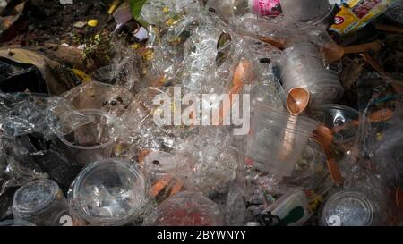 Incineration of waste that cannot be digested by itself That was dumped in a community forest Mismanagement and causing forest fires during the dry se Stock Photo