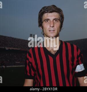 Italian footballer Gianni Rivera, captain of A.C. Milan, at San Siro in Milan, Italy, in January 1971 Stock Photo