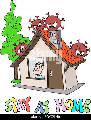 Cartoon people staying at home to be safe from corona virus vector illustration Stock Vector