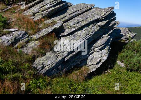 Metamorphic rock formations. Near Kráľova hoľa [mount], Slovakia. Stock Photo