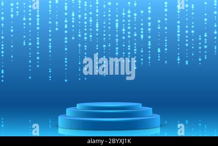 blue podium and blue light in the studio room Stock Vector