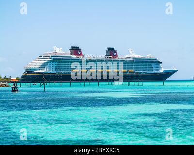 CASTAWAY CAY, THE BAHAMAS - May 19th, 2017 - The Disney Fantasy docked at Castaway Cay in the Bahamas Stock Photo