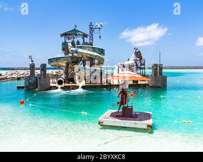 CASTAWAY CAY, THE BAHAMAS - May 19th, 2017 - Pelican Plunge water slides at Castaway Cay, Disney Cruise private island. Stock Photo