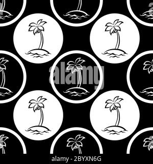 Seamless pattern, islands with palm silhouettes Stock Photo