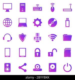 Computer gradient icons on white background, stock vector Stock Vector