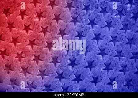 Pattern of lots little stars on old metallic background in color of American flag. Concept independence day, July 4. Stock Photo