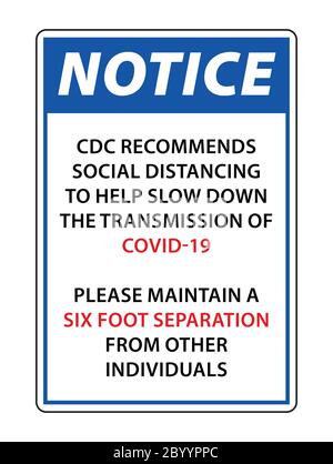 Notice please keep apart and practice social distancing to stop the spread of coronavirus covid-19 Stock Vector