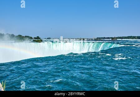 Beautiful Niagara Falls in summer on a clear sunny day, view from Canadian side. Niagara Falls, Ontario, Canada Stock Photo