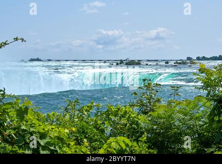 Beautiful Niagara Falls in summer on a clear sunny day, view from Canadian side. Niagara Falls, Ontario, Canada Stock Photo