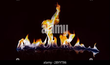 Beautiful flame with reflection on a black background. Stock Photo