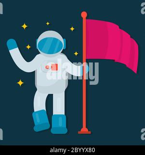 astronaut holding flag isolated vector illustration Stock Vector