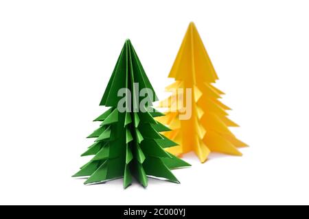 Paper christmas trees isolated on white background Stock Photo