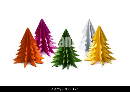 Paper christmas trees isolated on white background Stock Photo