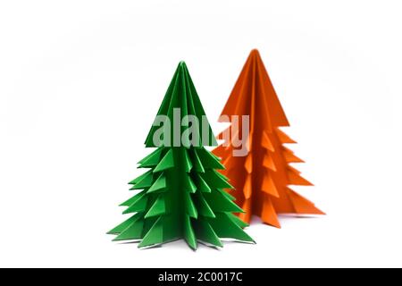 Paper christmas trees isolated on white background Stock Photo