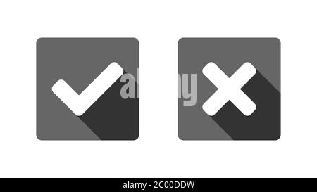 Yes and No or Right and Wrong or Approved and Declined Icons with Shadow in Grey Squares with Rounded Corners. Vector Imag Stock Vector
