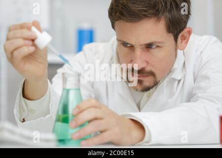 biologist working in petri dishes in lab Stock Photo