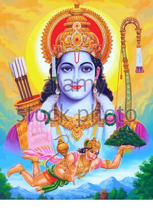 holy lord rama hinduism spiritual hug hanuman monkey god illustration ...