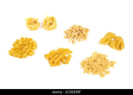 Collection of italian pasta portion isolated on white background Stock Photo