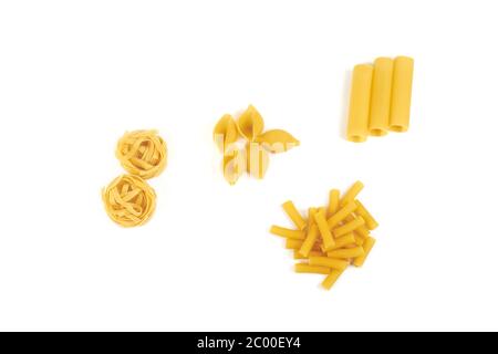 Collection of italian pasta portion isolated on white background Stock Photo