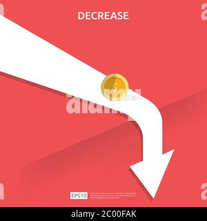 business finance crisis concept. money fall down symbol. arrow decrease economy stretching rising drop. lost crisis bankrupt declining. cost reduction Stock Vector