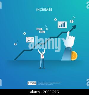 income salary rate increase concept illustration with people character and arrow. business profit growth, sale grow margin revenue with dollar symbol Stock Vector