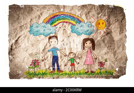 Childrens Drawing On Paper Stock Vector (Royalty Free) 602618426