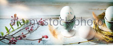 Easter Still Life Breakfast Scene Decoration In Vintage Style