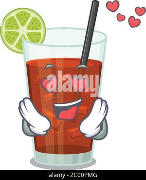 Romantic cuba libre cocktail cartoon character has a falling in love eyes Stock Vector