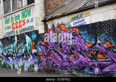Urban Graffiti On Disused Carpet Warehouse Stock Photo