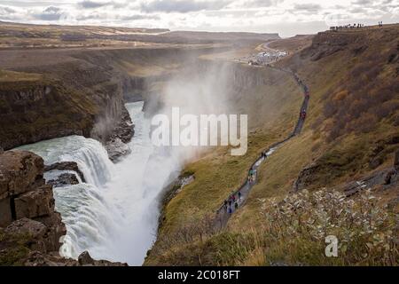 Landscape with big majestic Gullfoss waterfall in mountains in Iceland, autumntime Stock Photo