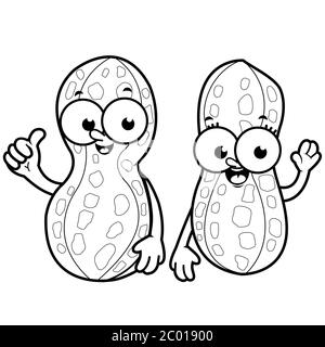 Cartoon peanuts. Black and white coloring book page Stock Photo