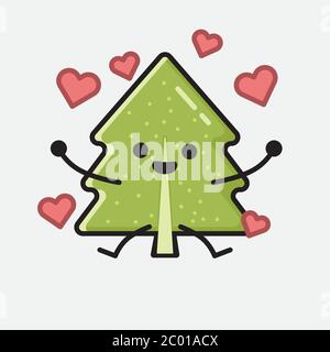 An Illustration of Cute Pine Tree Mascot Vector Character in Flat Design Style Stock Vector