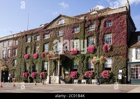 Bury St Edmunds, UK - September 19, 2011:  The historic Angel Hotel in the centre of Bury St Edmunds, Suffolk. This hotel has been welcoming guests fo Stock Photo