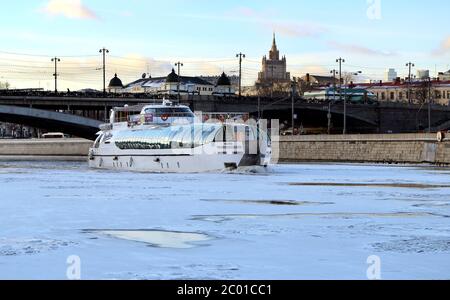 Motor ship on Moscow River Stock Photo