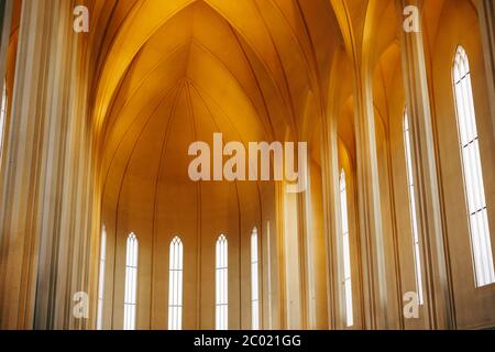 Reykjavik, Iceland - 02 may 2019: The interior is inside The Church of Hadlgrimskirkya, a Lutheran church in Reykjavik, the capital of Iceland. Stock Photo