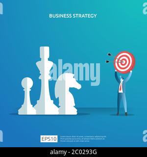 Business concept for goal achievement, vision plan, and management. successful investment income profit strategy management with chess, character Stock Vector
