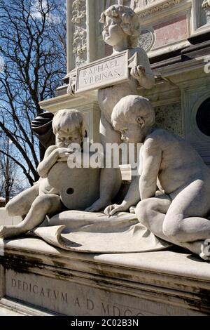Raffaello Sanzio (Raphael) monument in Urbino (Italy) his birthplace - Detail Stock Photo