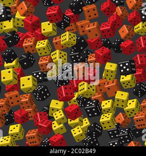 Red Black Yellow Orange Dice Seamless Pattern, 3D Illustration Stock Vector