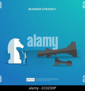 Business concept for competition strategy. winning success planning illustration with chess figure and businessman character. Victory in leadership Stock Vector