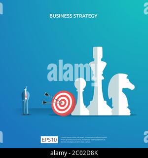 Business concept for goal achievement, vision plan, and management. successful investment income profit strategy management with chess, character Stock Vector