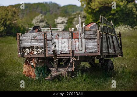 old wooden decaling trailer Stock Photo