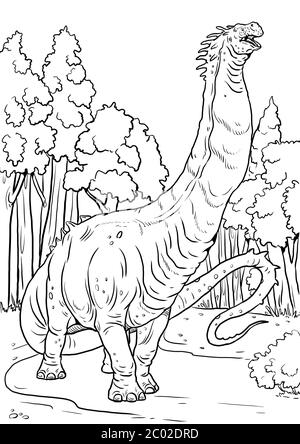 Giant dinosaur - Giraffatitan. Prehistoric dinosaur from jurassic period. Coloring page. Stock Photo