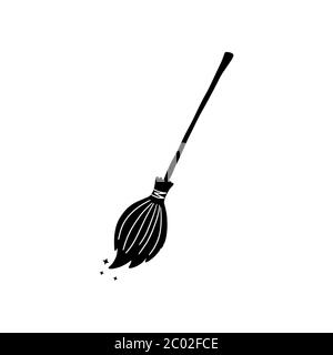 Witch's broom. Hand-drawn vector Halloween broom isolated on a white background. Stock Vector