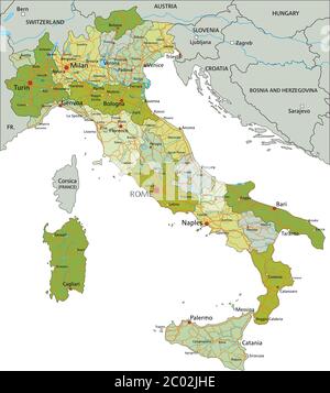 Highly detailed editable political map with separated layers. Italy. Stock Vector