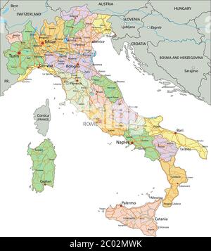 Italy - Highly detailed editable political map with separated layers. Stock Vector
