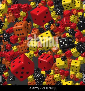 Red Black Yellow Orange Dice Seamless Pattern, 3D Illustration Stock Vector