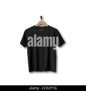 Black t-shirt mock up hanging against a plain background 3D Rendering Stock Photo